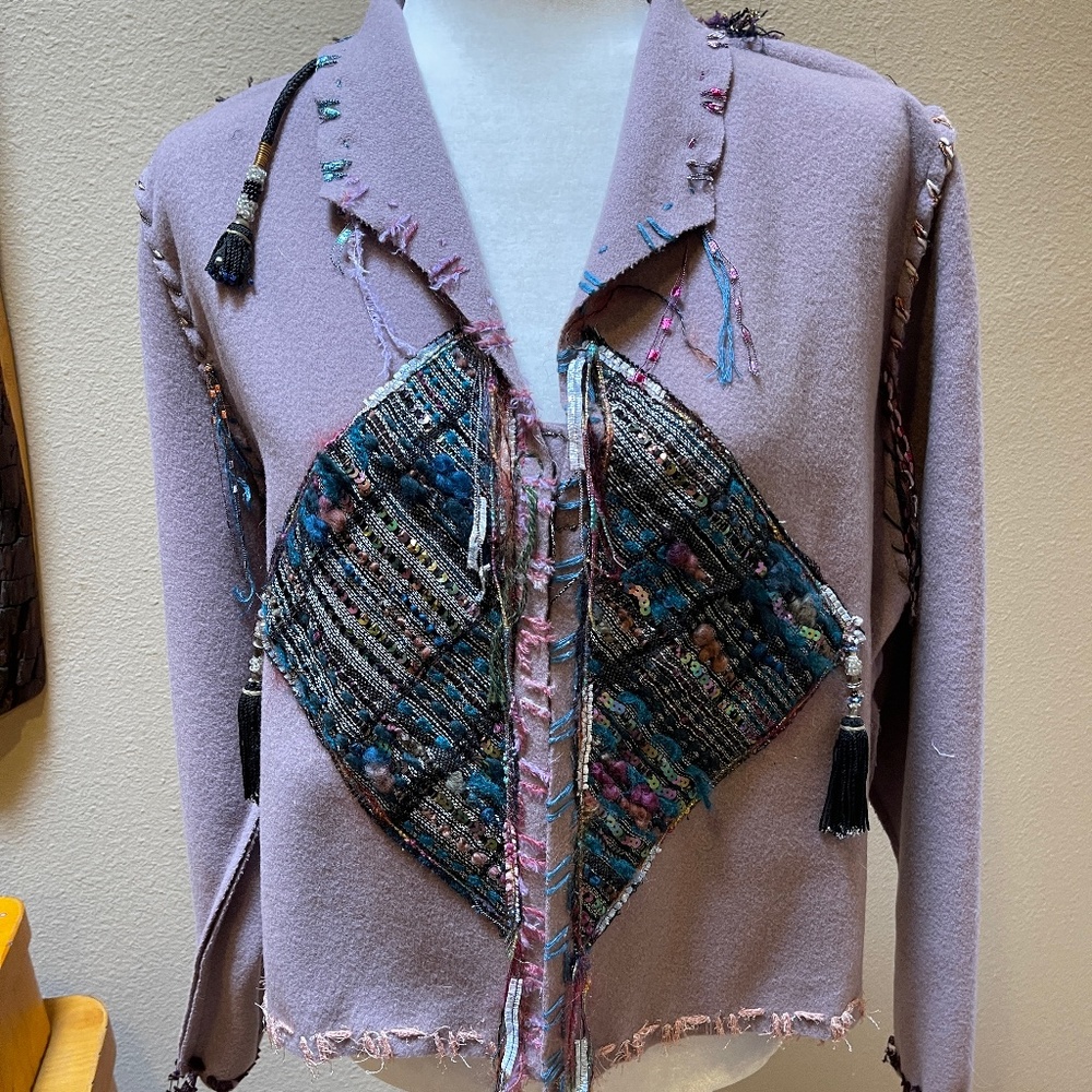 NEW ORIGINAL HANDMADE Giselle Shepatin Crop Lavender Wool Jacket Small
